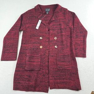 Step In Style Womens XL Red Black Marled Double Breasted Longline Cardigan NEW